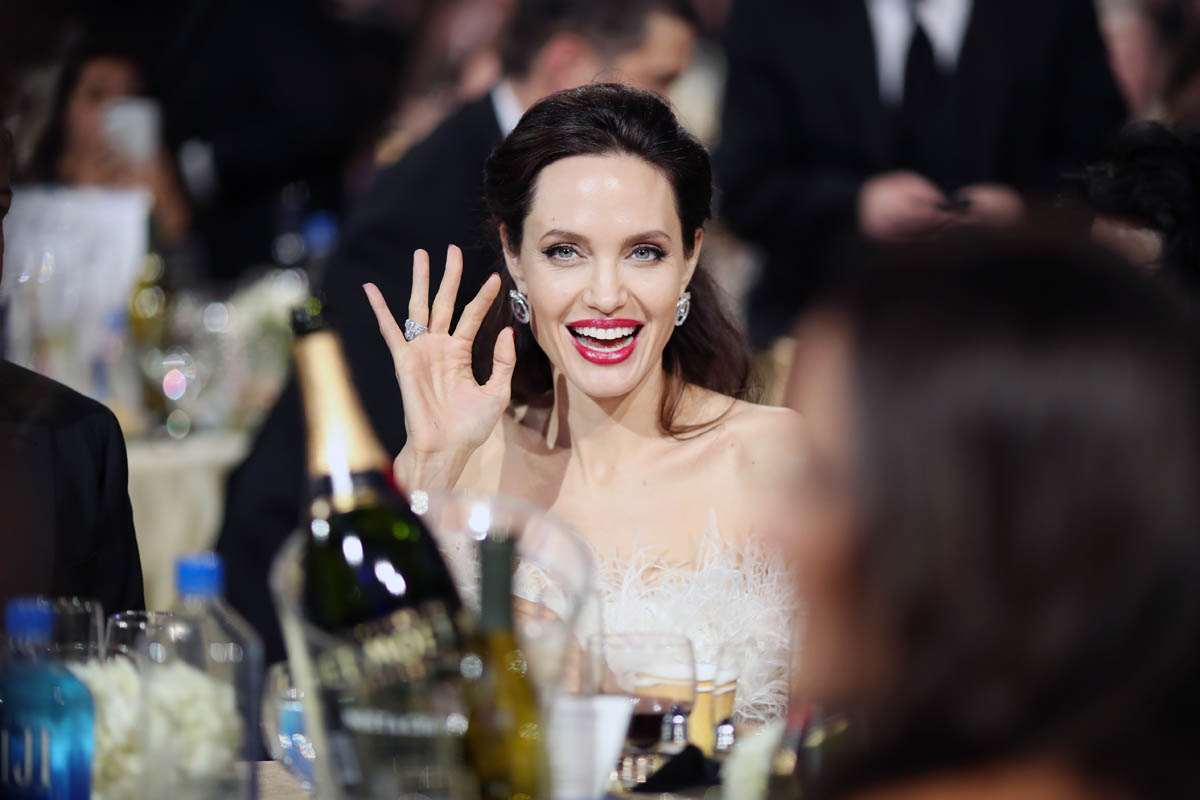 Angelina Jolie in white feathers at the Critics' Choice Awards