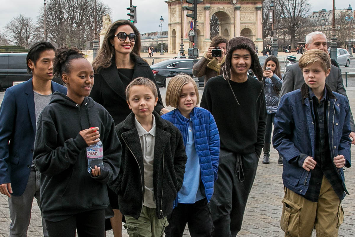 Angelina Jolie in Paris with her children after visiting Syrian refugees in Jordan
