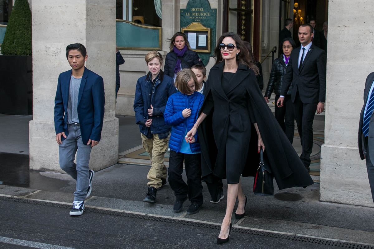 Angelina Jolie in Paris with her children after visiting Syrian refugees in Jordan