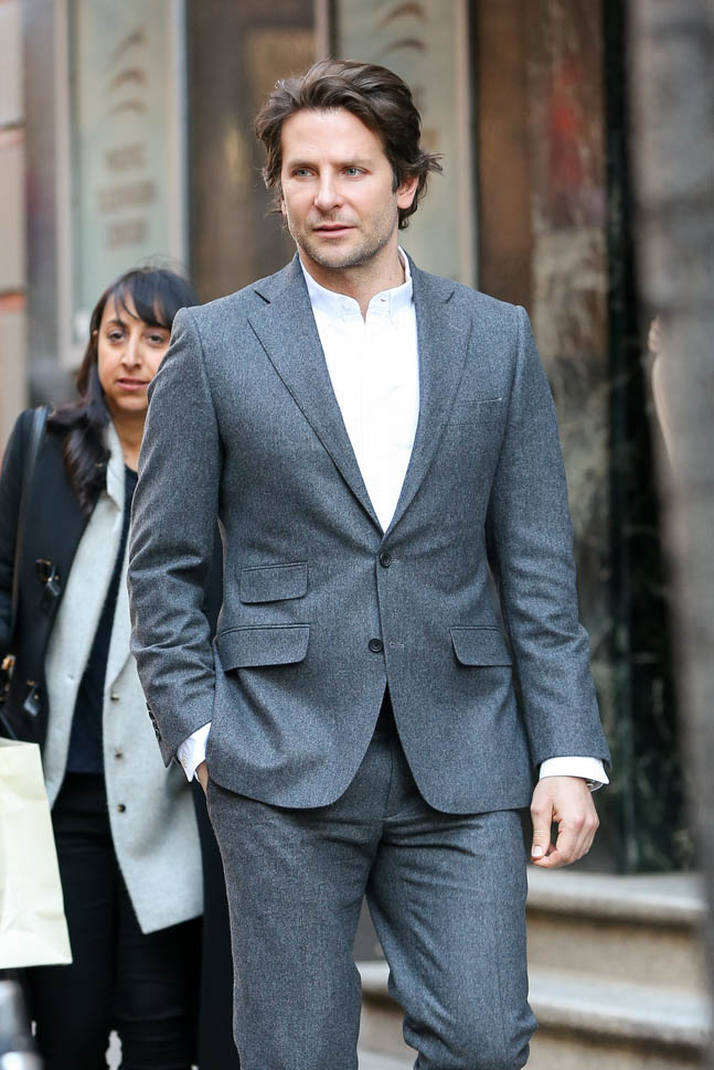 Bradley Cooper in New York in a suit as American Sniper nominated for