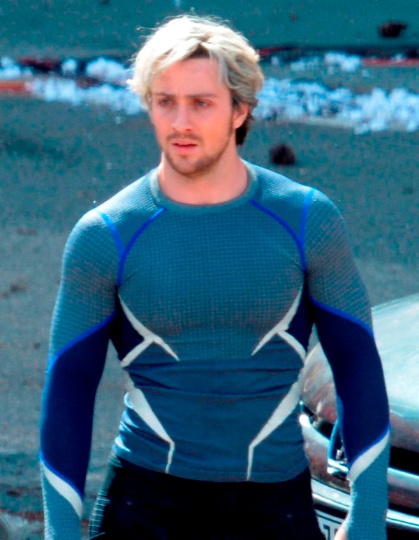 Bleach blonde Aaron Taylor-Johnson on the set of Avengers: Age Of ...