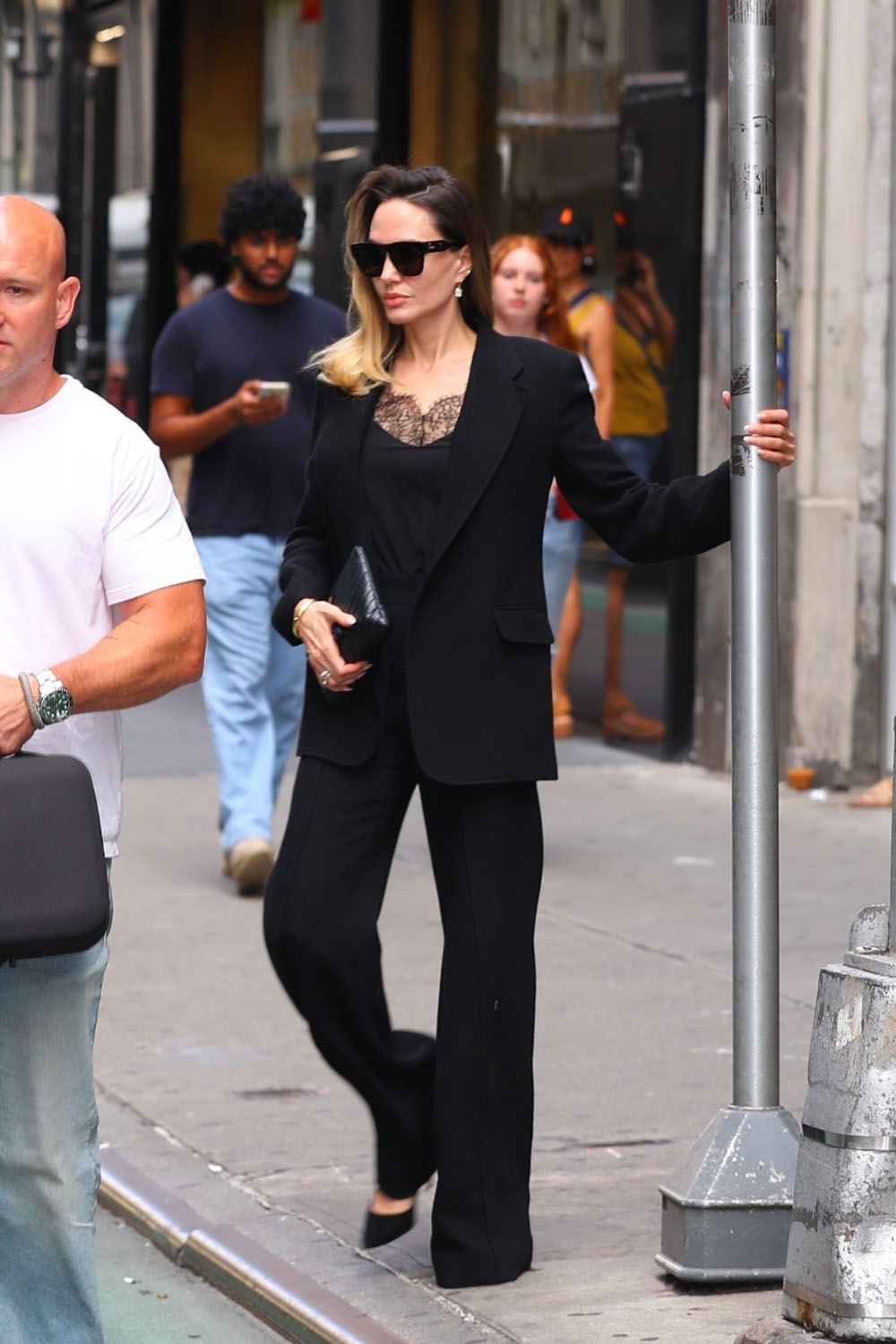 Angelina Jolie Puts a Tailored Twist On Lingerie While In New York