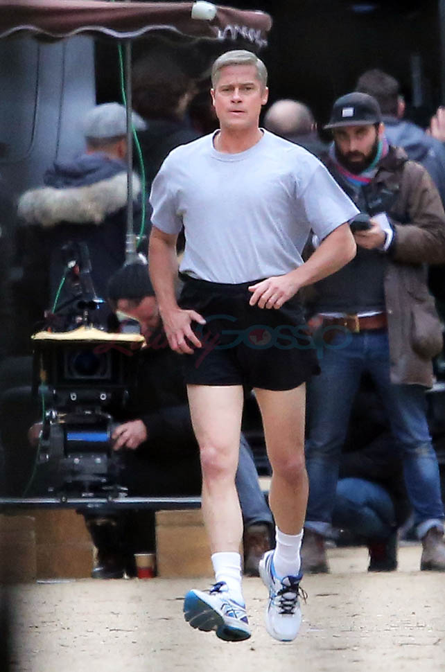 Brad Pitt in shorts on the set of War Machine in Paris|Lainey Gossip ...