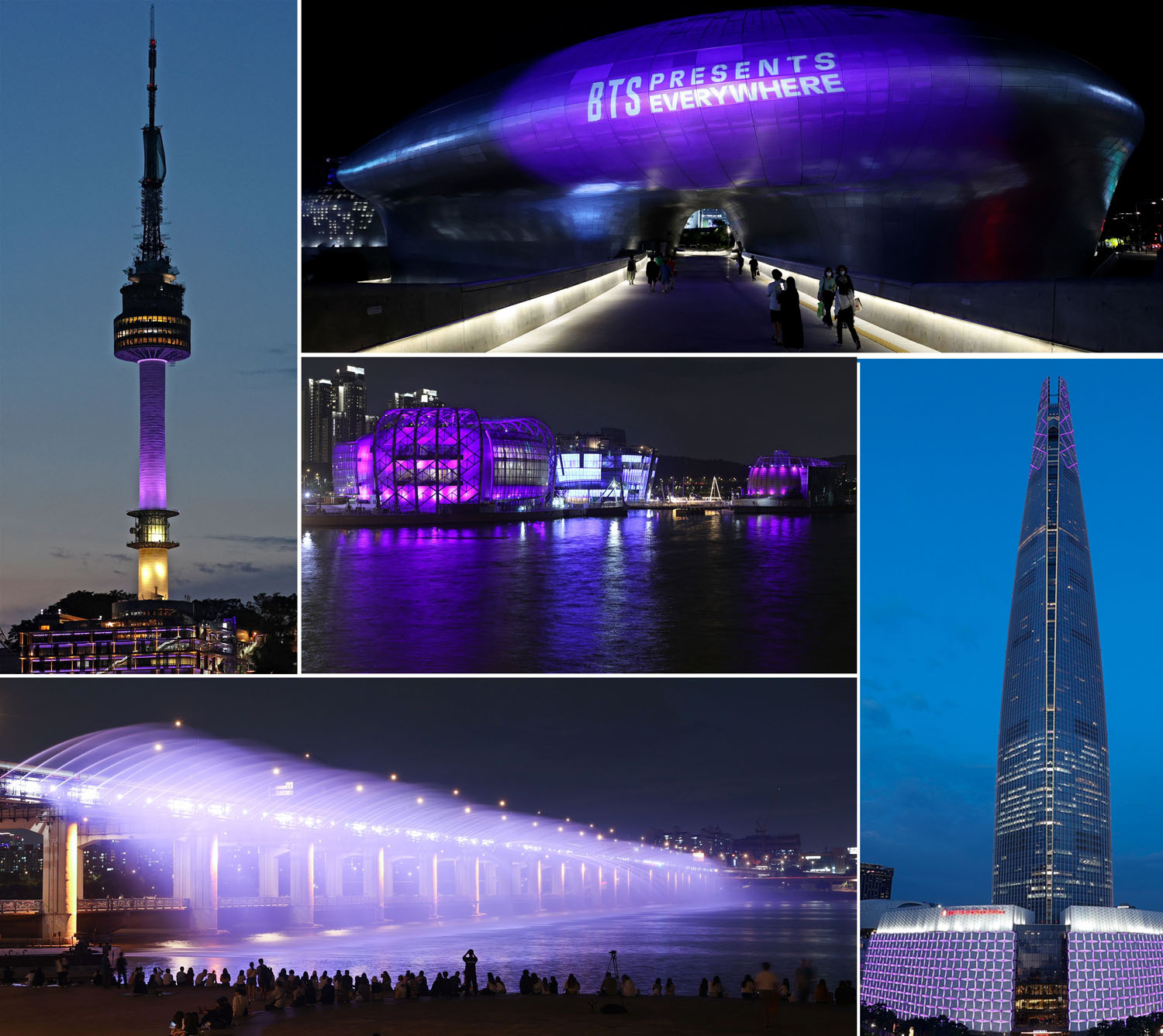 Landmarks in Seoul lit up in purple to celebrate 10th anniversary