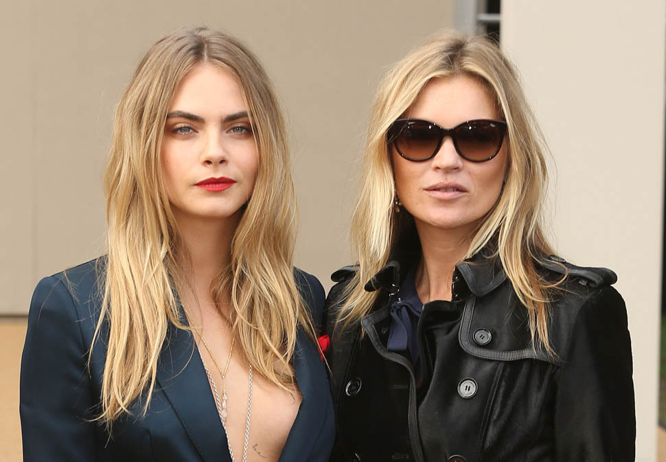 Kate Moss and Cara Delevingne at London Fashion Week for Burberry ...