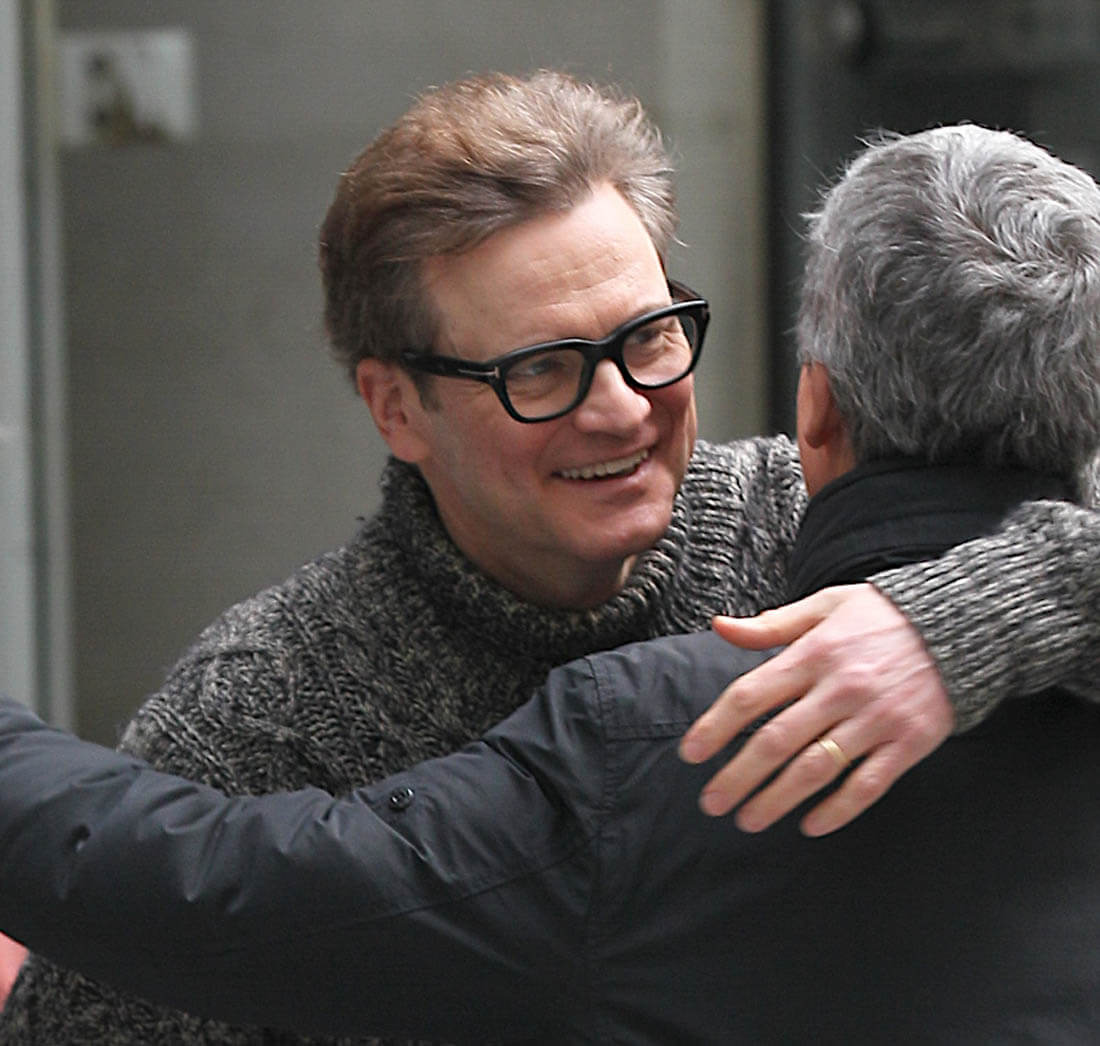 Colin Firth in a turtleneck on the set of Love Actually 