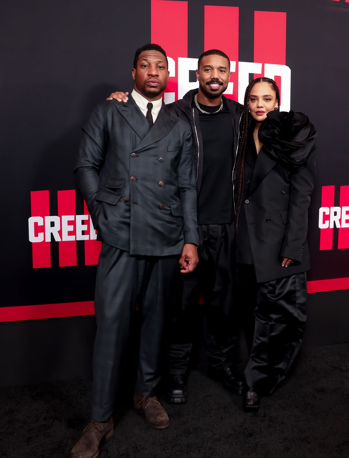 Tessa Thompson, Michael B. Jordan & Jonathan Majors at the ''Creed III''  Premiere