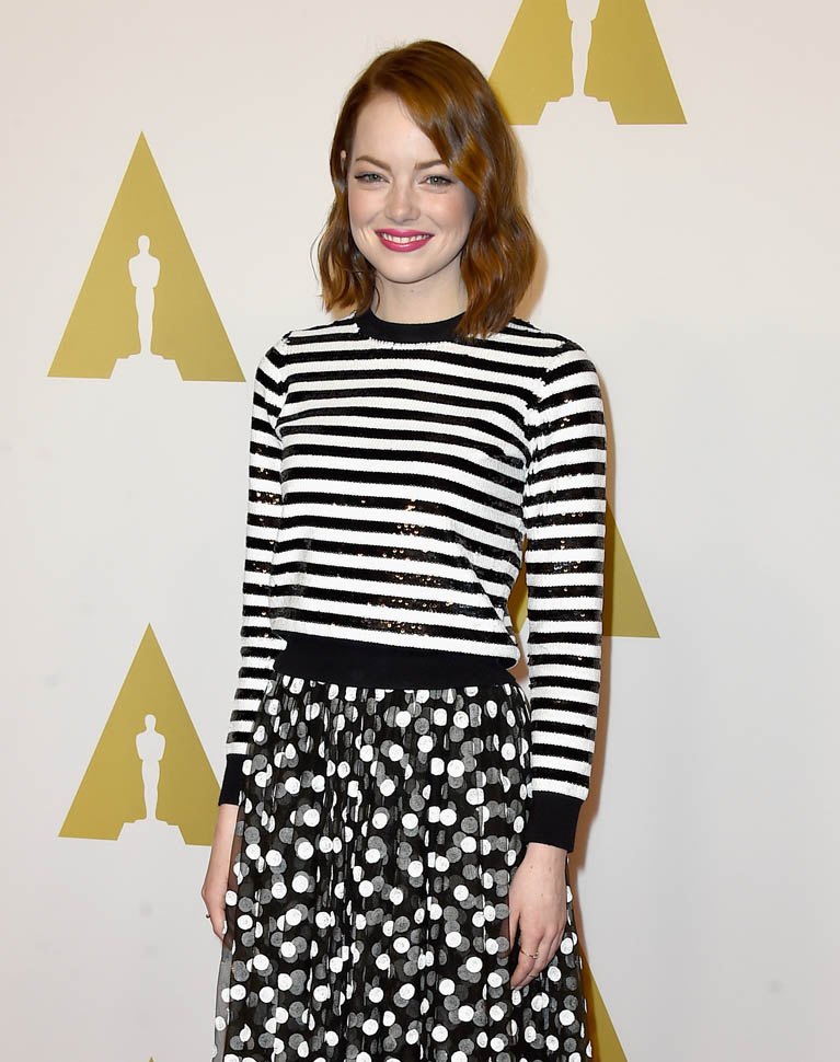Emma Stone in stripes at the Oscar Nominees’ Luncheon|Lainey Gossip ...