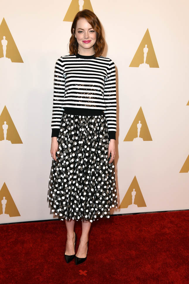 Emma Stone in stripes at the Oscar Nominees’ Luncheon|Lainey Gossip ...