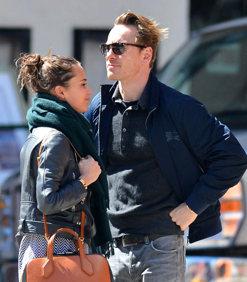 Michael Fassbender and Alicia Vikander kissing in New York