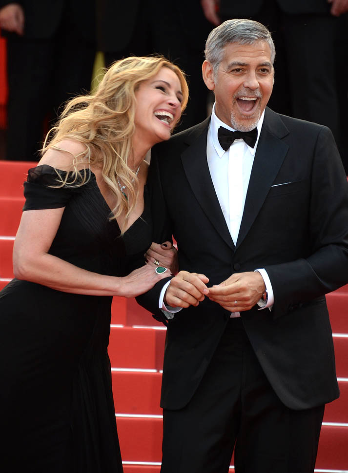 George and Amal Clooney with Julia Roberts at Cannes premiere of Money ...