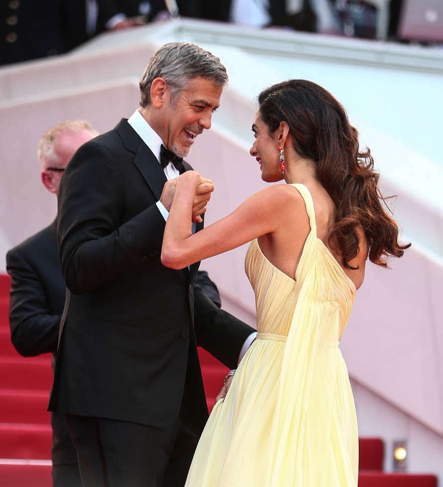 George and Amal Clooney with Julia Roberts at Cannes premiere of Money ...