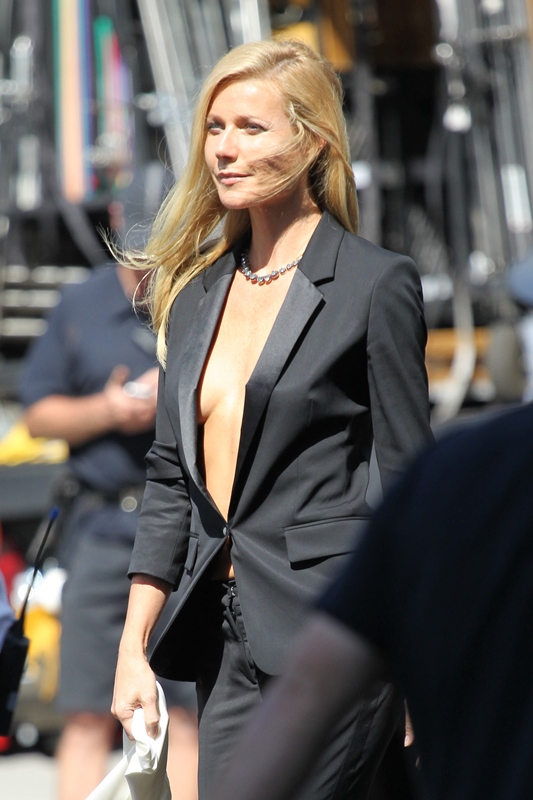 for kids coat pant goes under shirtless suit on Boss Gwyneth Paltrow Hugo set