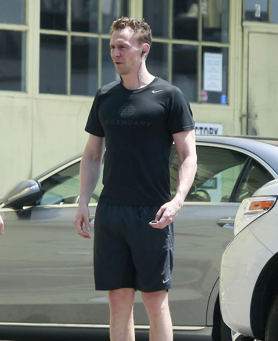 Tom Hiddleston at LAX with two large pieces of luggage after spending ...
