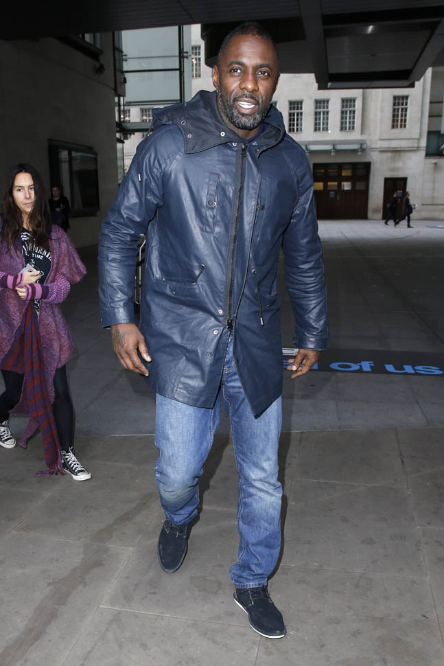 Idris Elba out in London in blue leather as he is nominated for two ...