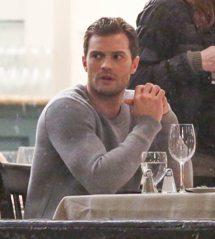 Jamie Dornan in grey on the set of Fifty Shades Darker in Vancouver