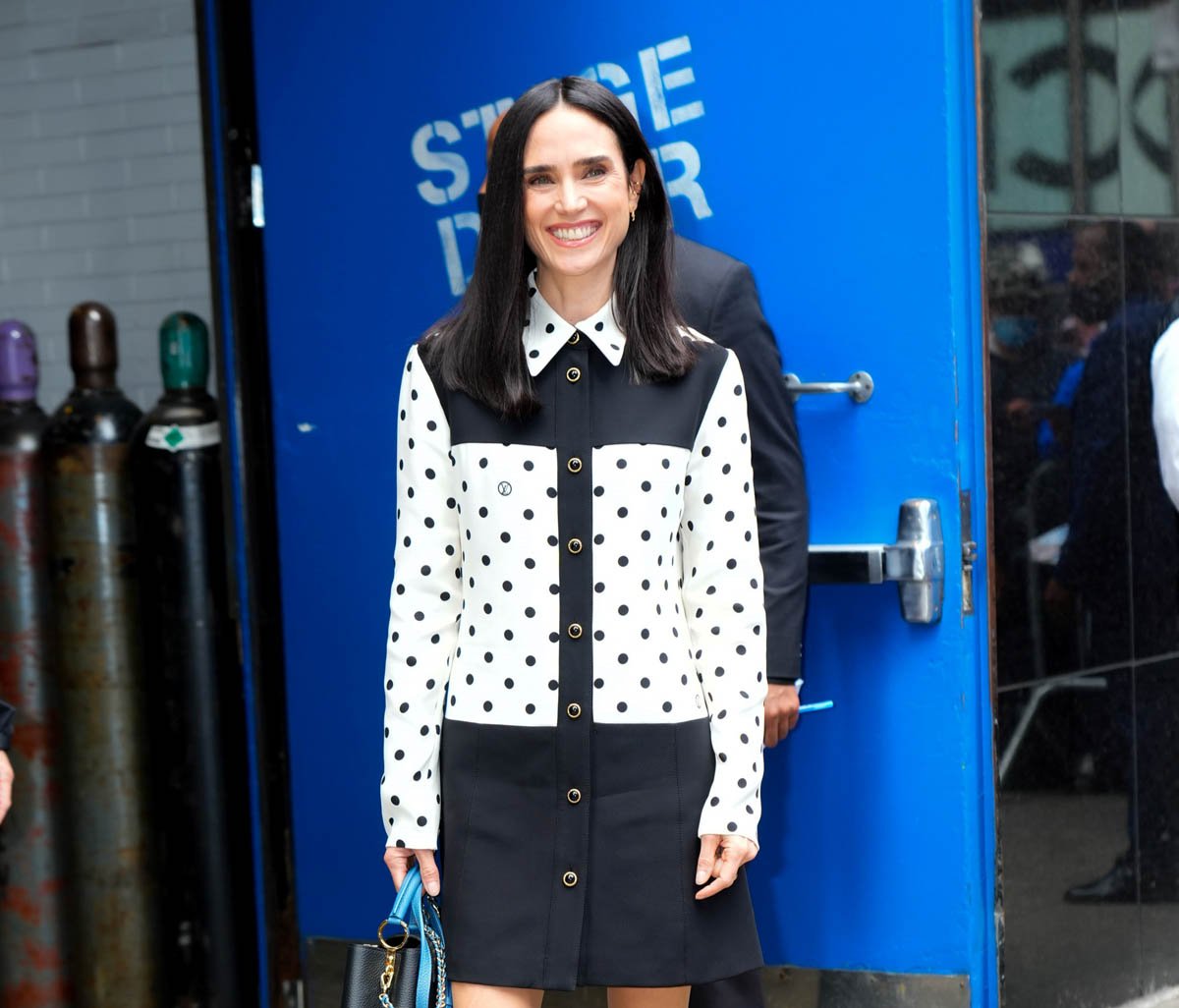 Jennifer Connelly in Louis Vuitton at The Late Show with Stephen Colbert &  Good Morning America
