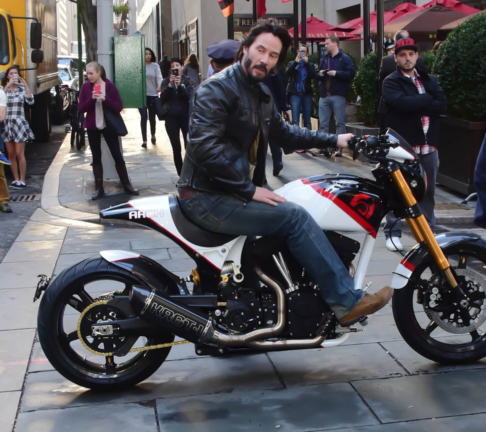 Keanu Reeves on his motorcycle at The Today Show and Henry 