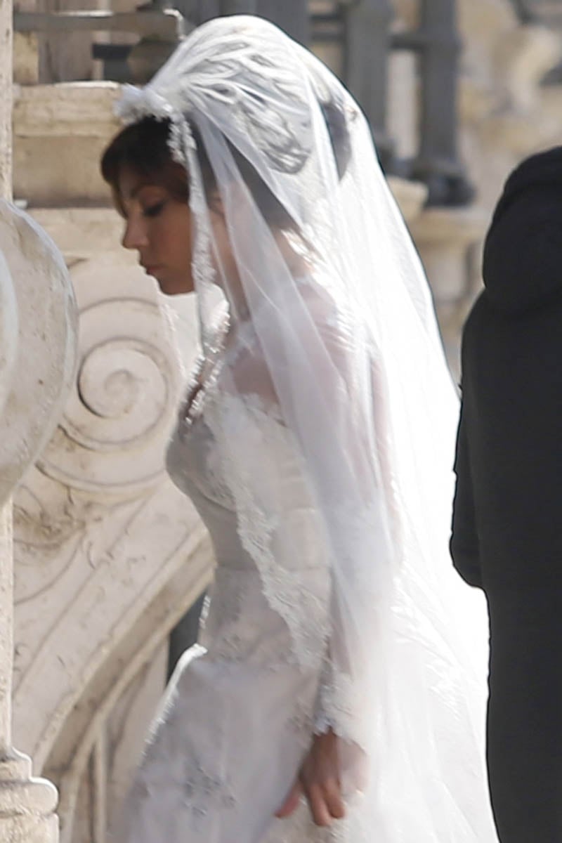 Lady Gaga Wore Two Wedding Dresses on the House of Gucci Set