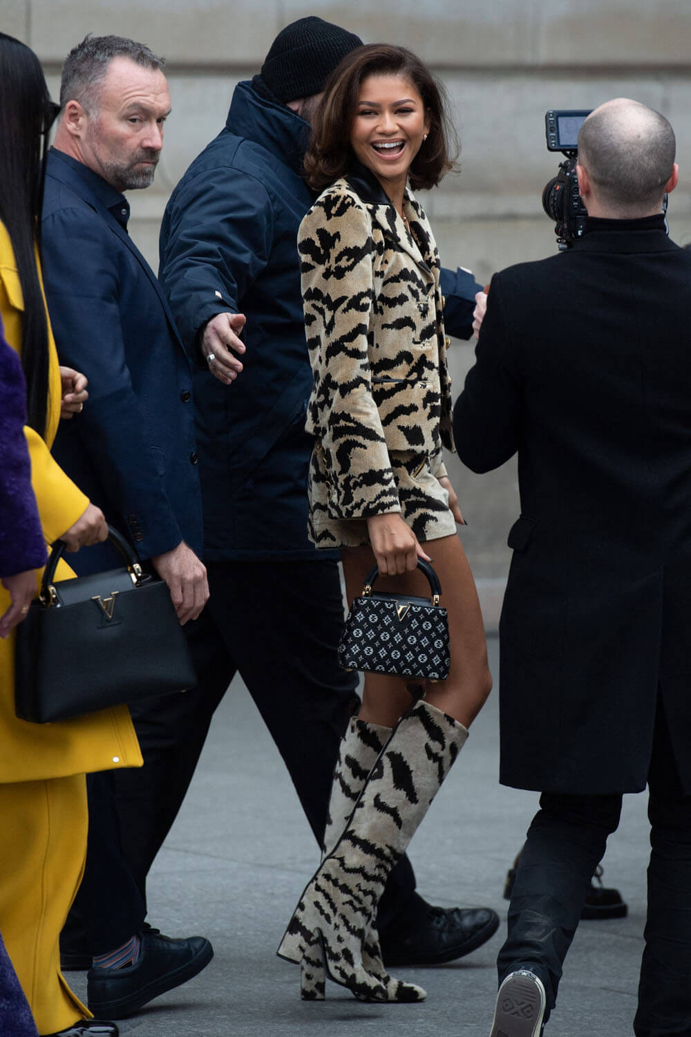 Zendaya in a Leopard-Print Coat and Chanel Bag
