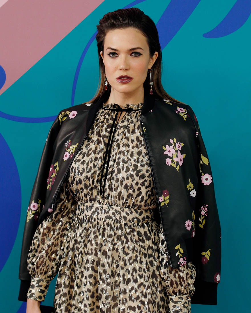 Mandy Moore in animal print and flowers at CFDA Awards