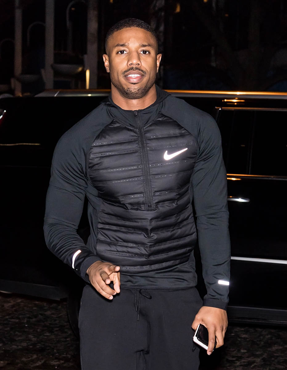 Michael B. Jordan in workout gear at Creed II cast dinner