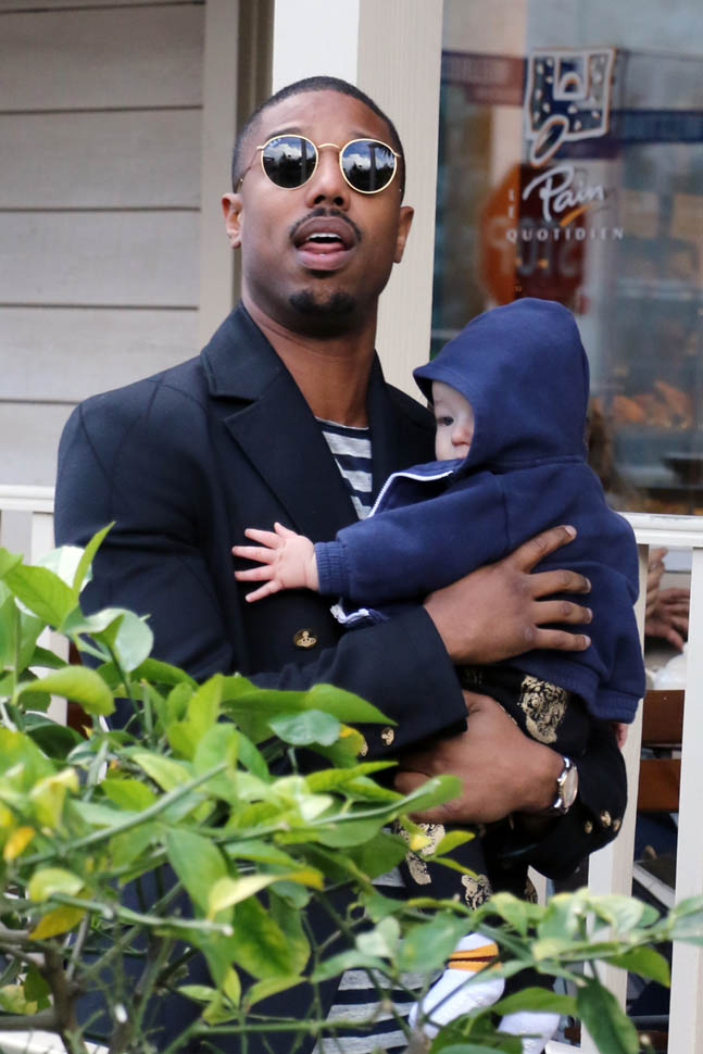 Michael B. Jordan out in LA with a friend and her baby