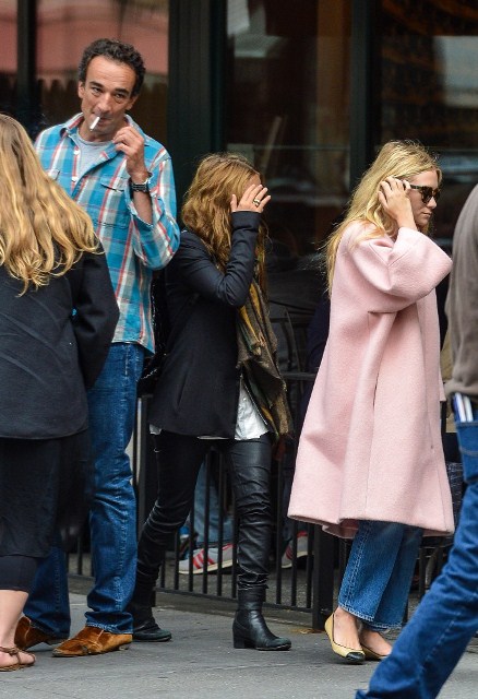 Ashley Olsen out for lunch with Mary Kate and her boyfriend Olivier Sarkozy
