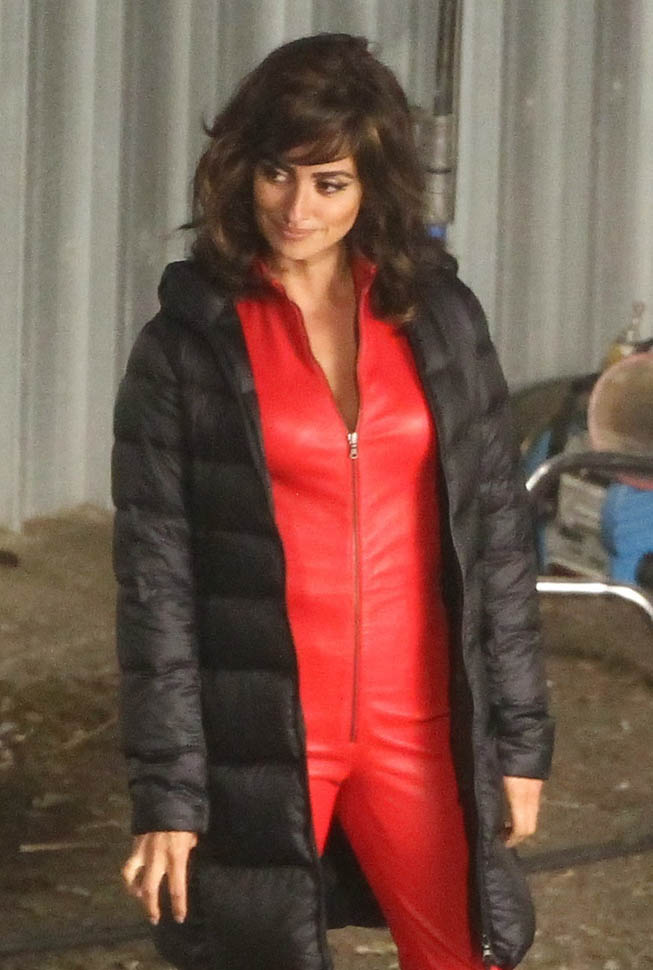 Penelope Cruz in red jumpsuit on the set of Zoolander 2 in 