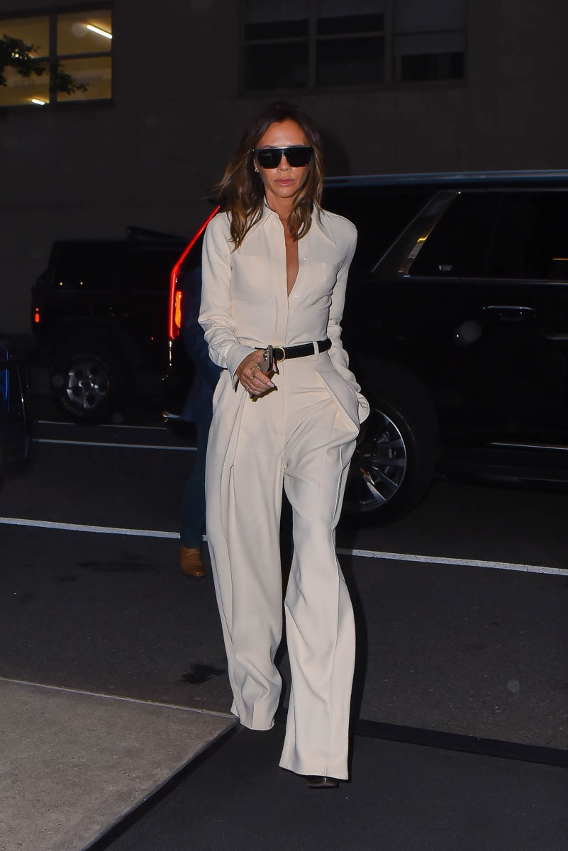 Victoria Beckham wears white business casual outfit while promoting her  fashion and beauty lines on Fallon