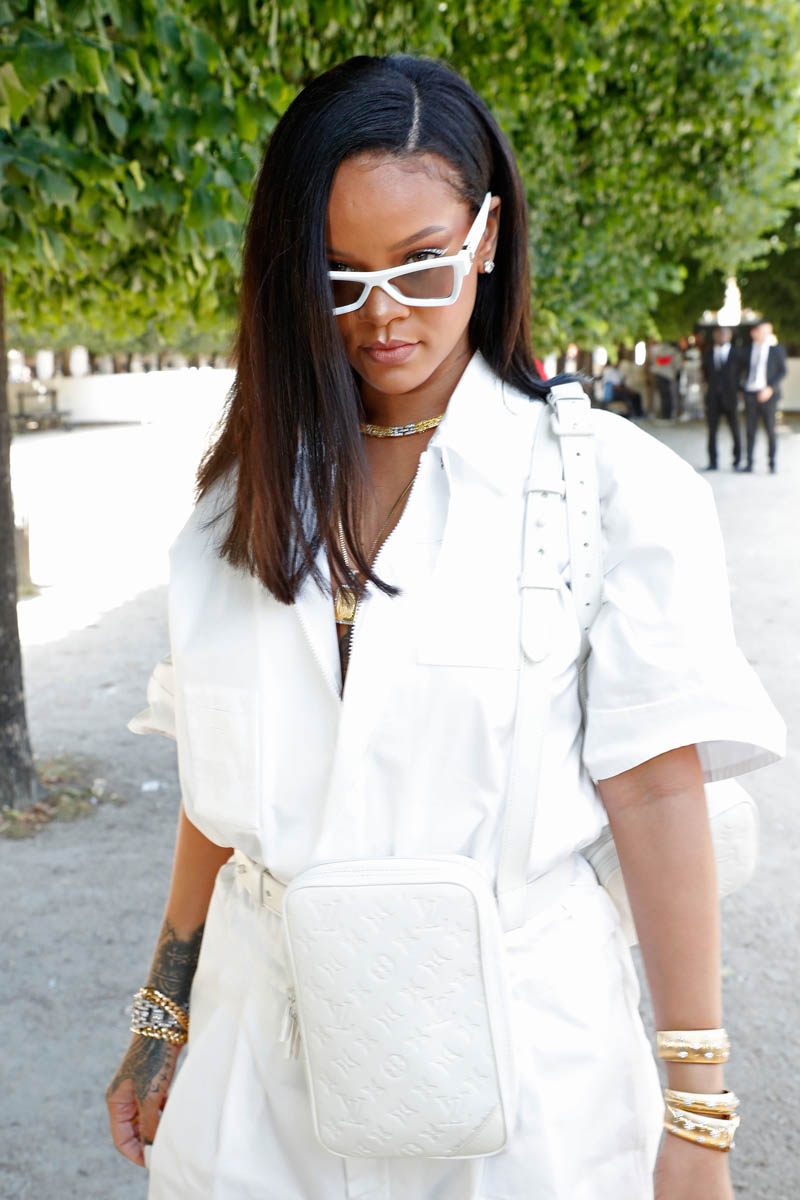Rihanna's fannypacks and white eyeliner at Louis Vuitton show in Paris