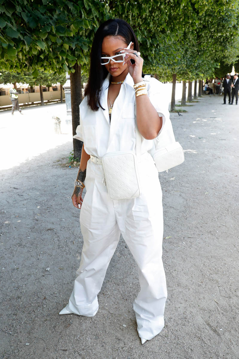 Rihanna's fannypacks and white eyeliner at Louis Vuitton show in Paris
