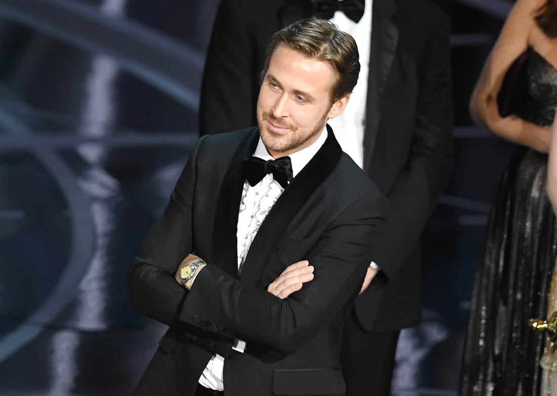 Ryan Gosling laughs during Best Picture snafu at 2017 Oscars