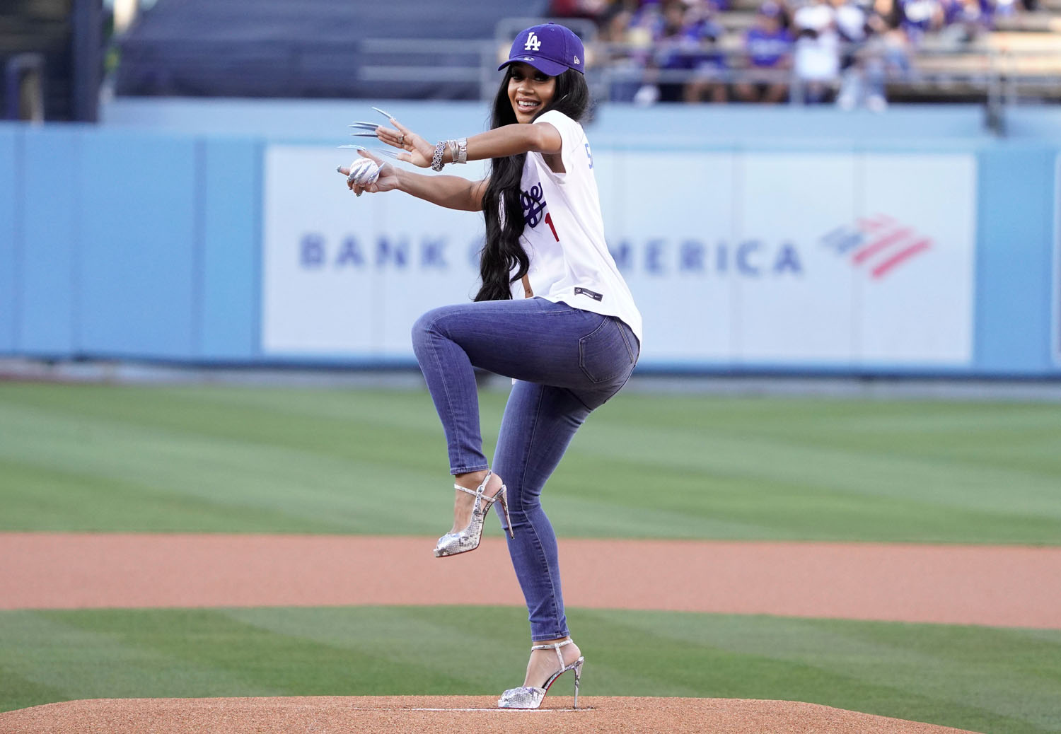 Saweetie Throws First Pitch For Filipino Heritage Night At Dodgers Game