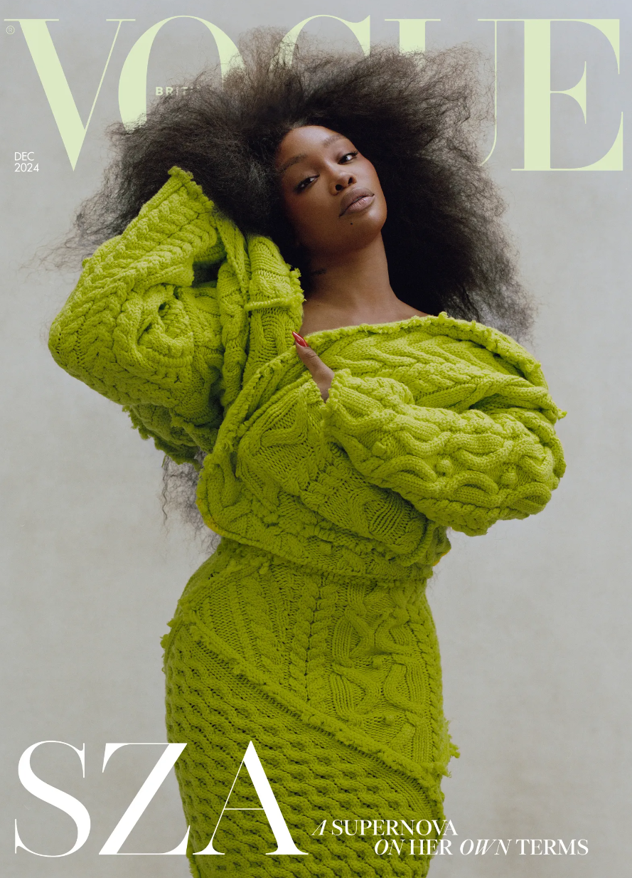 I love the chartreuse knit set SZA is wearing on the cover of British ...