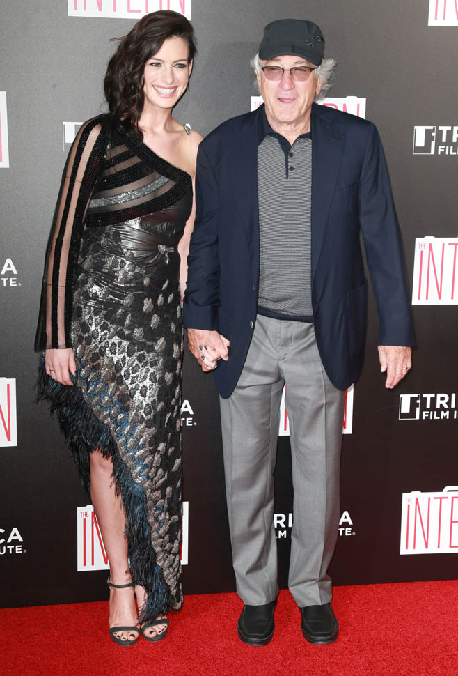 Anne Hathaway and Robert De Niro at New York premiere of The Intern ...