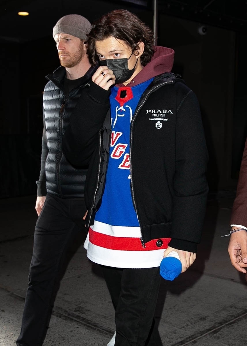 Tom Holland and friends at the Rangers v. Red Wings game in New