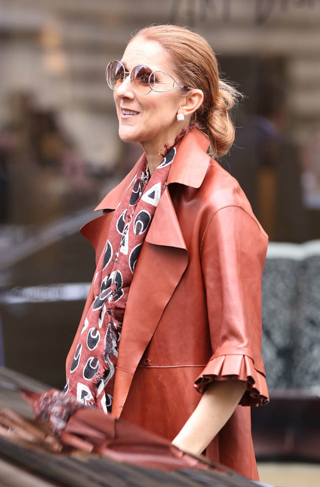 Celine Dion's leather trench|Lainey Gossip Lifestyle