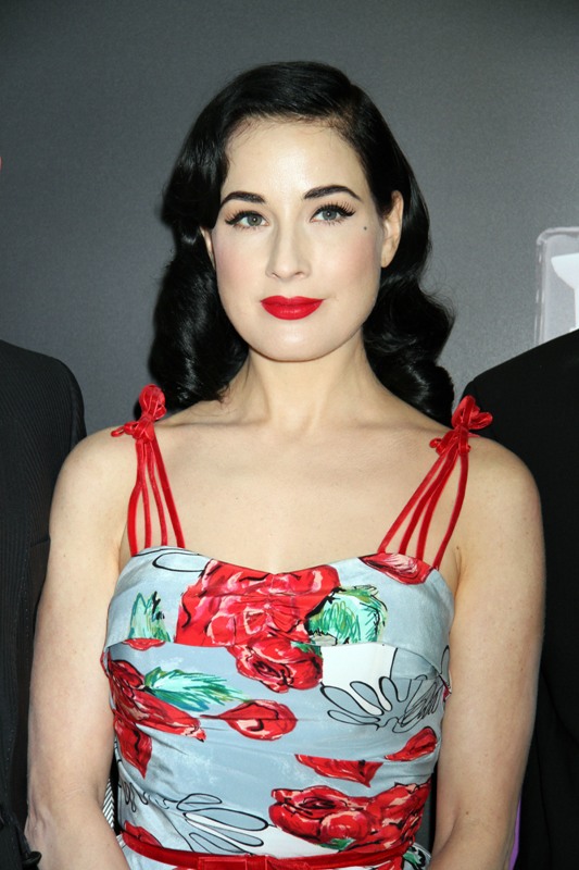 Dita Von Teese In Two Dresses In Petals And Polka DotsLaine