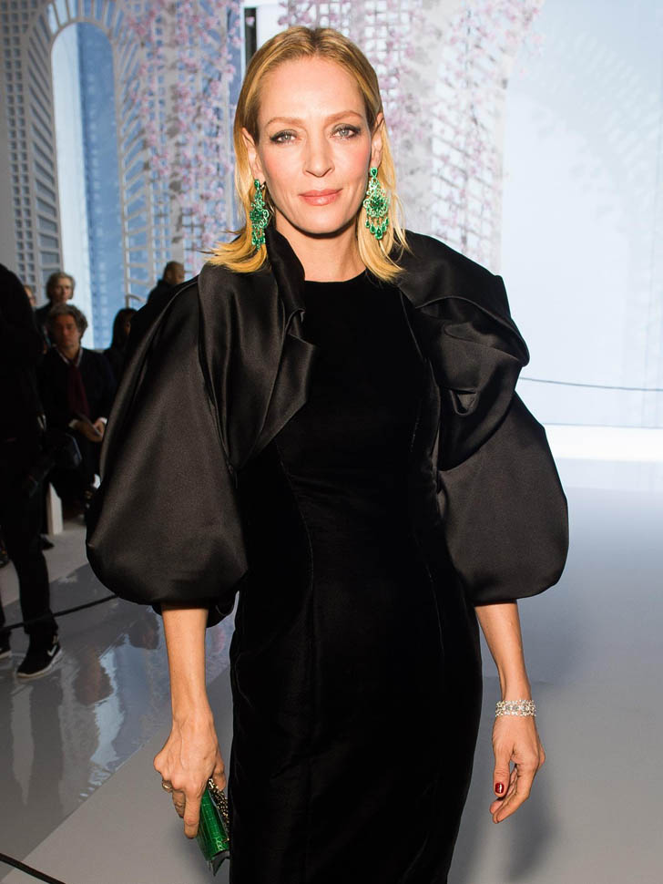 Uma Thurman's green earrings|Lainey Gossip Lifestyle